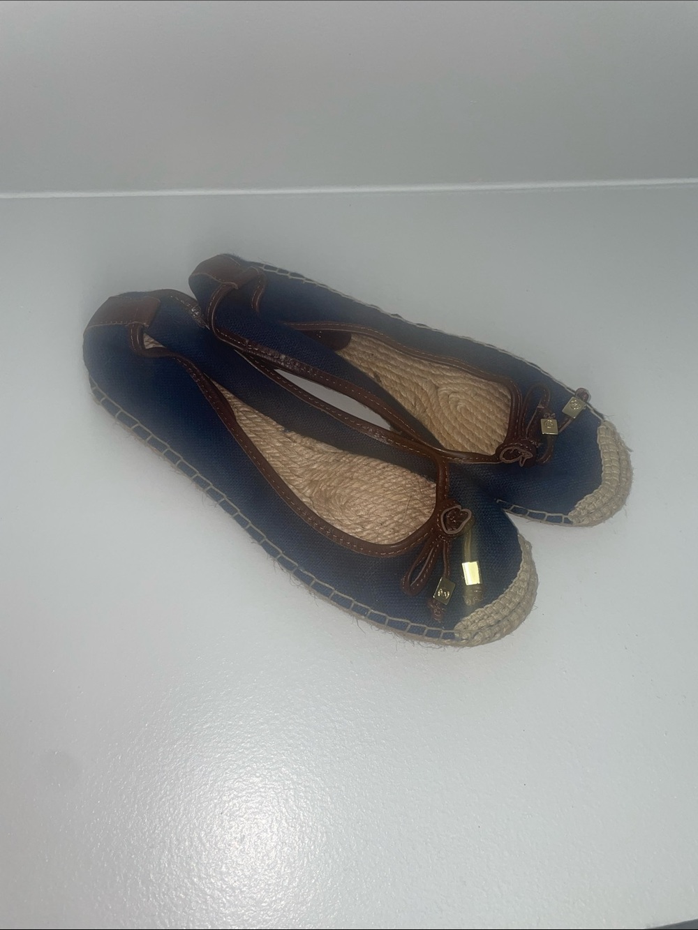 Michael Kors Navy Espadrille Ballet Flats with Brown Trim